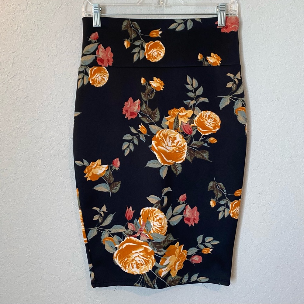 Silhouette Black and Orange Floral Pencil Skirt